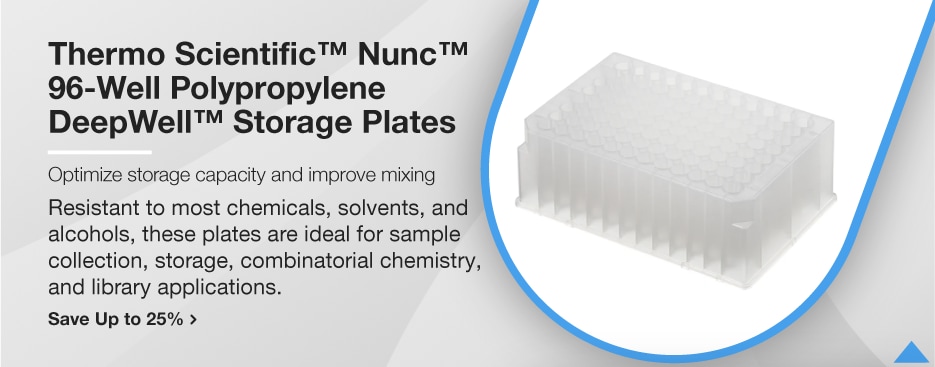 Thermo Scientific™ Nunc™ 96-Well Polypropylene DeepWell™ Storage Plates Thermo Scientific™ Nunc™ 96-Well Polypropylene DeepWell™ Storage Plates